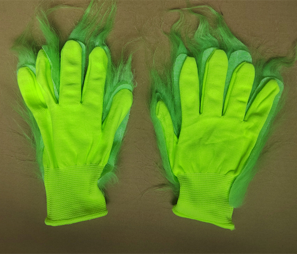 Grinch Handschuesch gréng Grinch Stola Chrëschtdag Halloween Party Elf gréng Hoereg Monster Kappbedeckung Mask_voghion.com