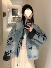 新中式碎花刺绣国风牛仔外套女春秋新款感流行小个子上衣