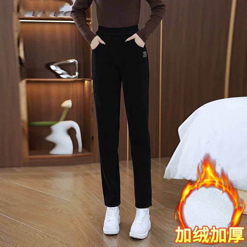Pantalones harem de otoño e invierno más pantalones casuales de terciopelo 2024 nuevos pantalones cálidos rectos delgados de cintura alta pantalones sueltos