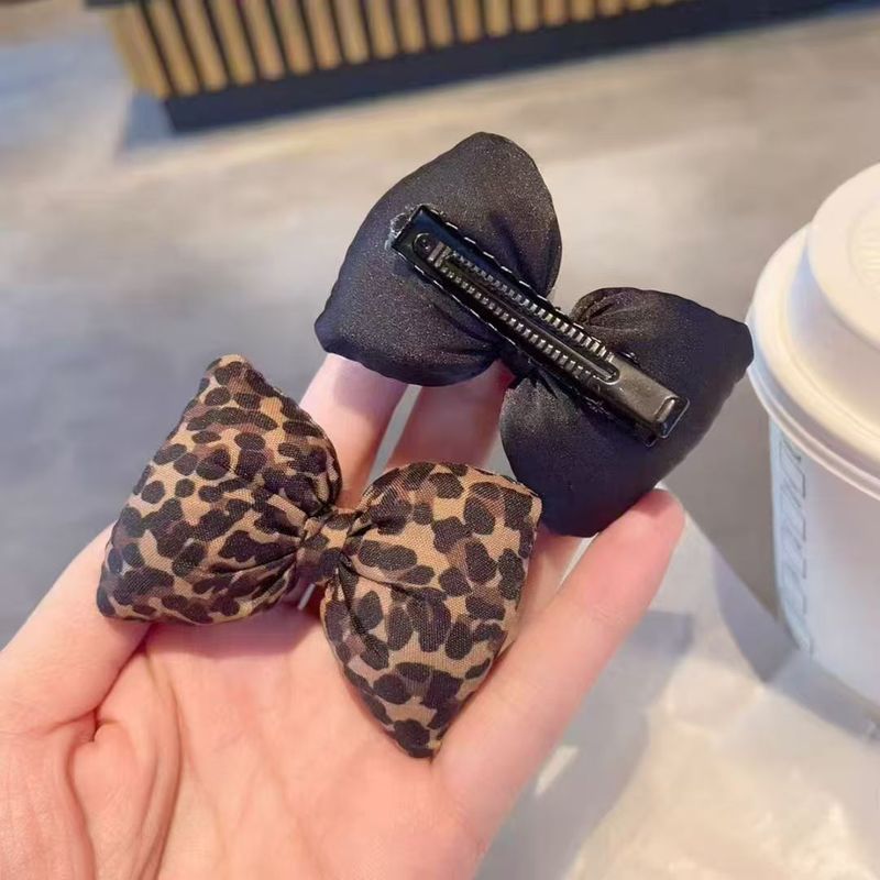复古风充棉蝴蝶结发夹发卡精致豹纹鸭嘴夹侧边刘海夹秋冬发饰|undefined