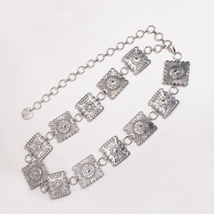 2023年新款西部風雕刻幾何女士金屬腰鏈重工時尚鄉村風方形腰鏈