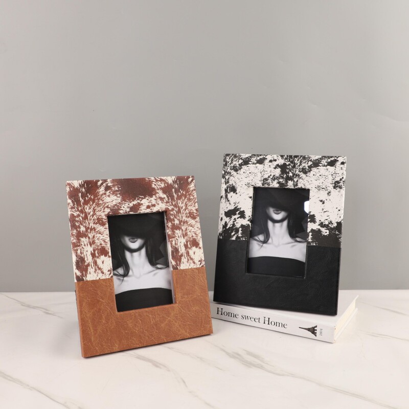 Modern Simple Imitation Horse Hair Leather Stitching Photo Frame Desktop Decoration Living Room Bedroom Bedside Table Soft Home Accessories