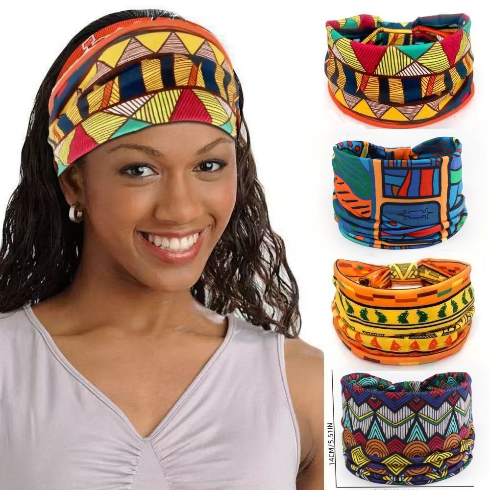 Bohemian Style Wide Elastic Headband With African Print Pattern_voghion.com