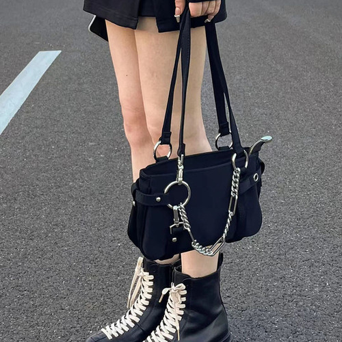  trendy niche new Korean women's bag with chain, motorcycle-style underarm bag, high-end shoulder crossbody handbag
