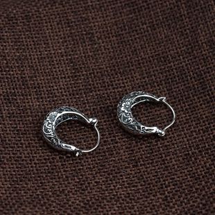 金鹿王 S925 silver retro Thai silver earrings wholesale fashion simple hollow lock bag style silver earrings for women