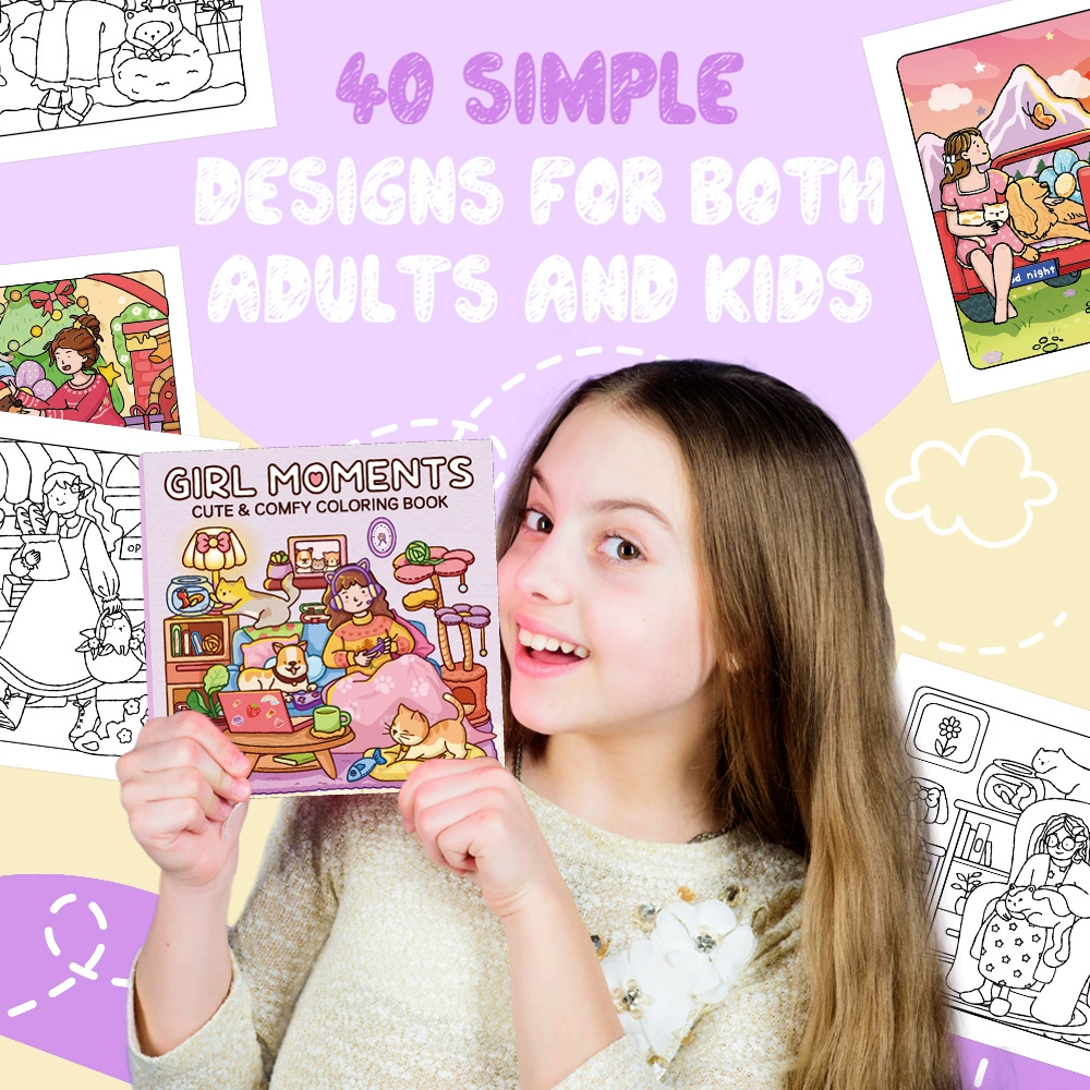 Раскраска «Cute & Comfy», 40 уникальных картинок, квадрат 21×21 см, мягкие граффити-иллюстрации