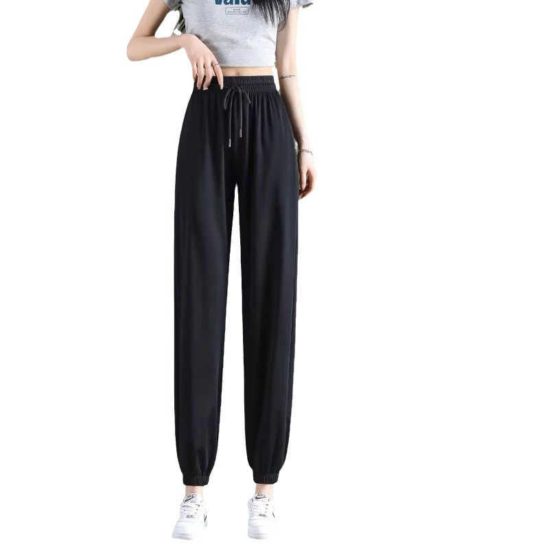 Quick-drying Sports Pants Women's Summer Thin Ice Silk Sense Loose Large Size Fat Girl Casual Couple's Foot-tied Nine-point Haren Pants