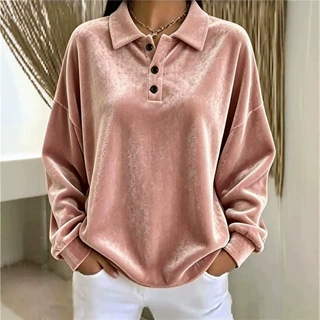 跨境2026亚马逊秋冬新款女装卫衣休闲百搭长袖翻领polo衫T桖上衣