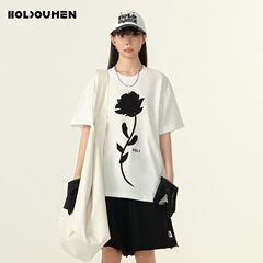 Holdoumen25夏季日常系列立体玫瑰T恤