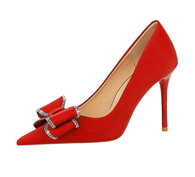 High Heels Stiletto High Heels Damenschuhe flacher Schnitt Pointe Strass Bogen Einzelschuh Damen_voghion.com