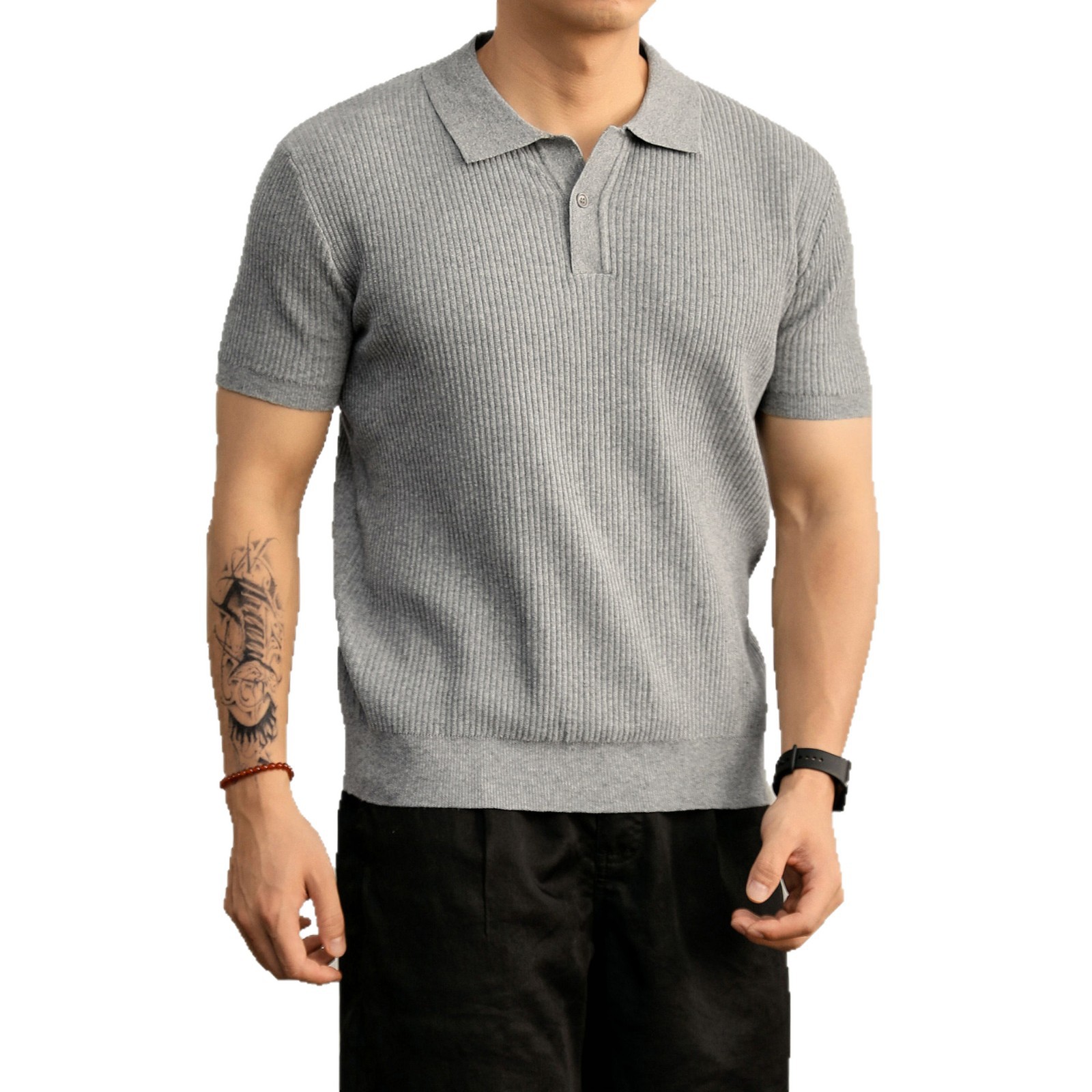 Polo camiseta de punto camiseta de manga corta camiseta de hombre cuello en V Paul rayas viejas líneas de negocios de verano fábrica transfronteriza mayorista