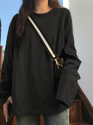 White Base Shirt for Women, Spring and Autumn 2025 New Korean Version Women's Fashion Layering Plain Color Student Long Sleeve T-Shirt for Women Trendy