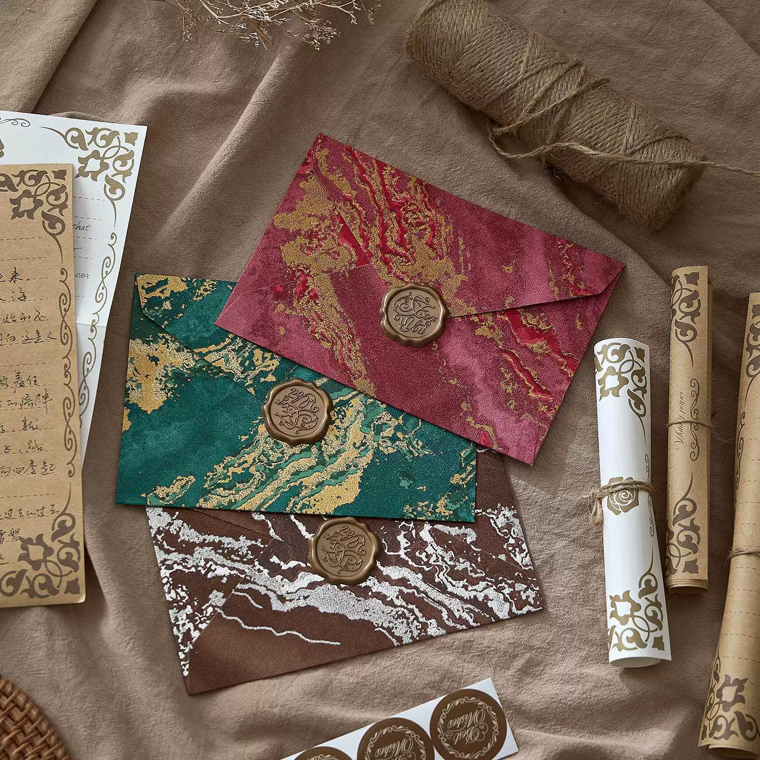 suite retro relief national wind cowhide special paper invitations postcards fire lacquer seal