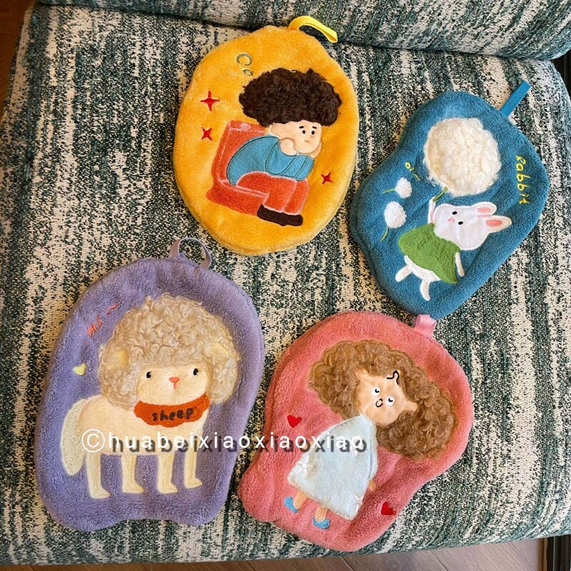 New Style Hand Towel Wholesale Cute Afro Hair Embroidery 3D Creative Personalized Absorbent Soft Coral Fleece Small Towel