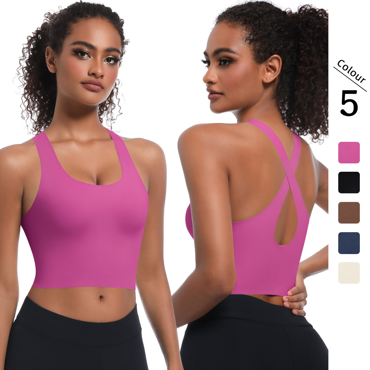 Limpieza sin marcas de color sólido ropa interior deportiva correr transpiración transpirable doble capa impermeable yoga belleza de espalda ropa de yoga mujer image 1