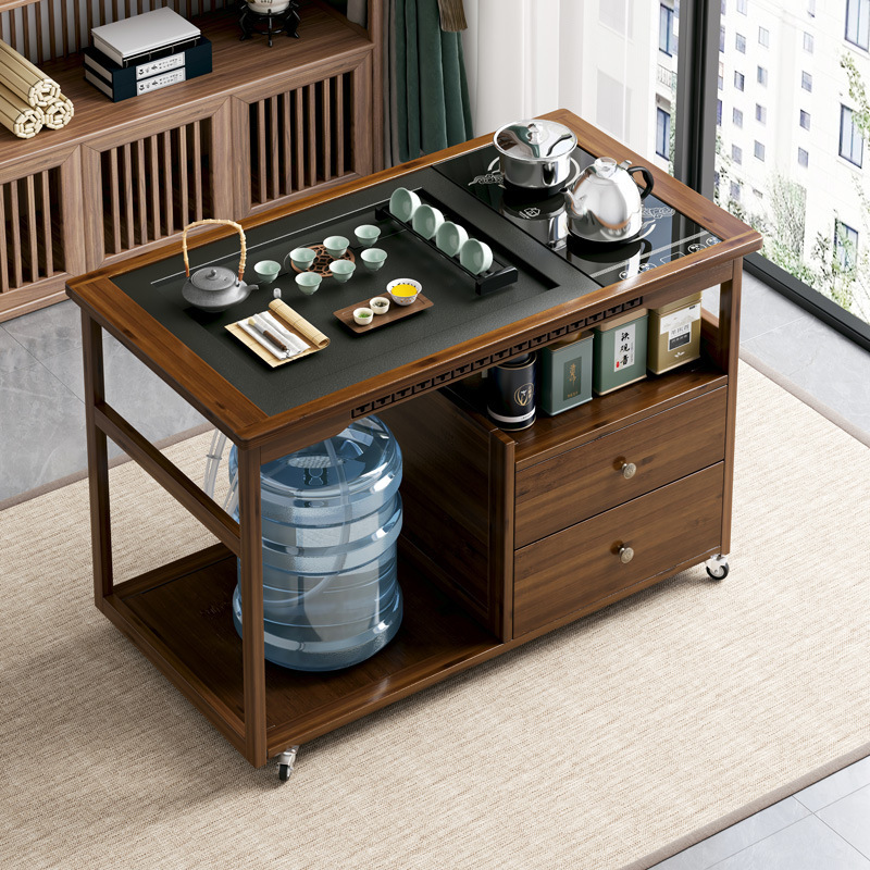 Mobile Tea Table Small Tea Table Household Chinese Tea Cabinet Tea Car with Wheeled Coffee Table Kung Fu Tea Set suit and Water-boiling Integrated