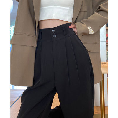grey Suit pants Black grey Wide leg pants Spring Paige Ladies Show thin Mopping the floor Straight Pear-shaped figure trousers