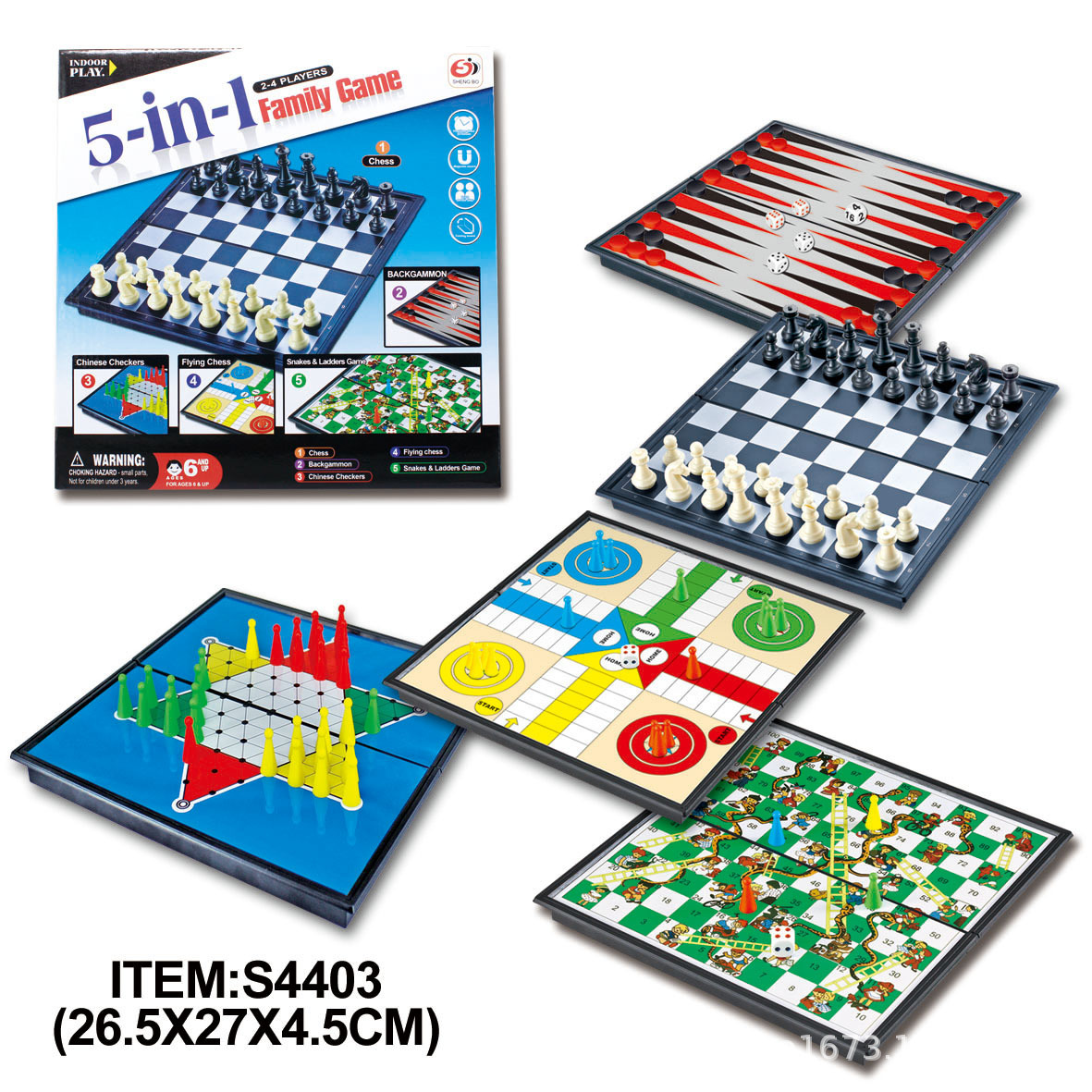 5-in-1 Magnetic Foldable Board Game Checkers Backgammon Snakes and Ladders Flying Chess International Chess Children's Toy
