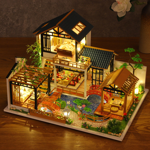 Qiaolexing DIY Small House P018 Lin Yuan Tianju Ancient Style Pastoral Courtyard Villa House Model Creative Gift