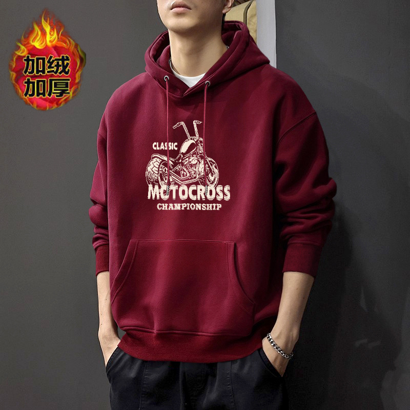 Otoño y invierno suéter masculino suelto casual in tendencia otoño y invierno engrosado pareja nueva impresión de camisa con capuzas de terciopelo