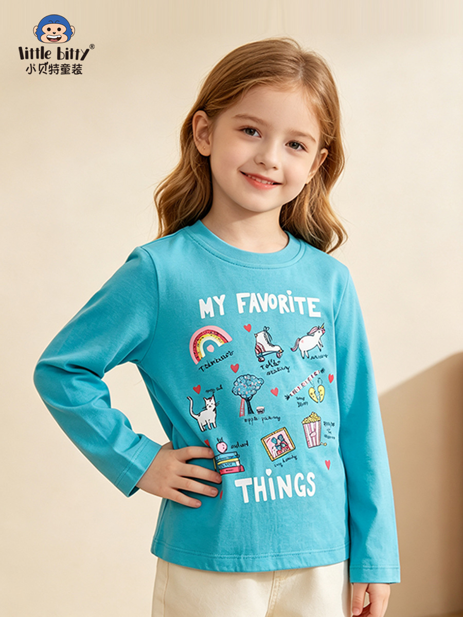 Cross-border children's clothing: 26 years of children's long-sleeve T-shirts with cartoon animal round-neck prints, girls' tops, and base shirts in stock