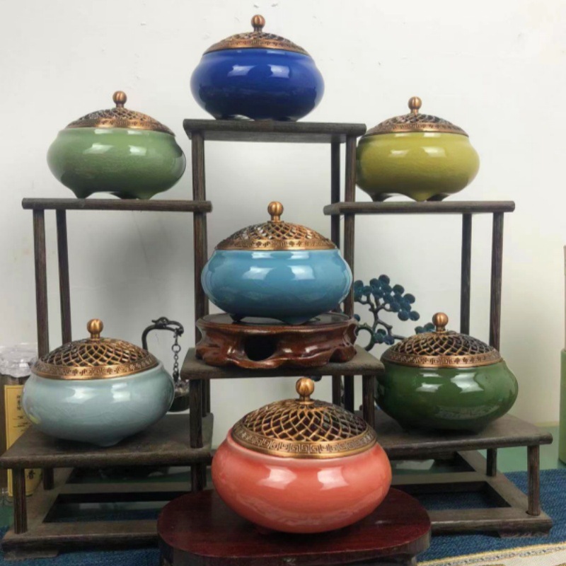 哥窑陶瓷香炉家用 佛具用品薰香道檀香冰裂 窑变小香薰炉厂家批发
