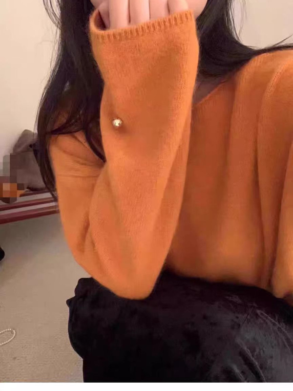 2025新款女式100%纯羊毛衫圆领长袖套头毛衣宽松慵懒范针织衫打底|undefined