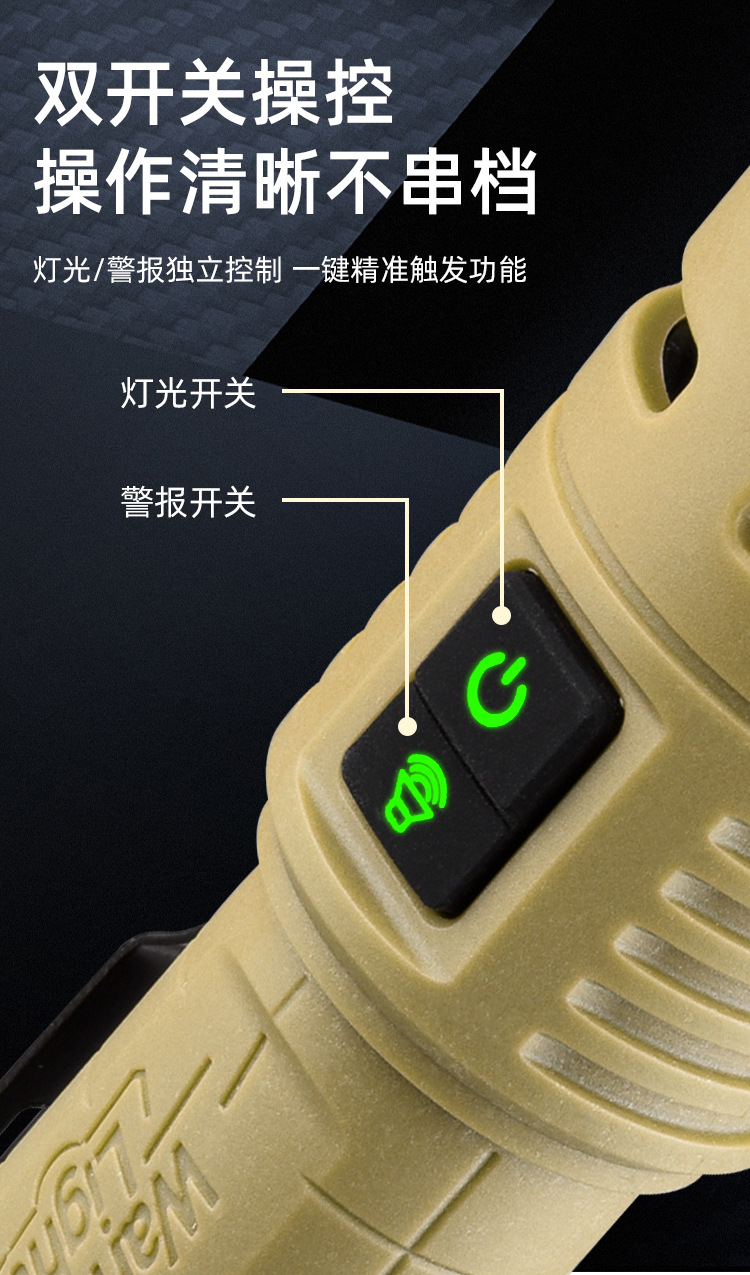 New Cross-Border Multifunctional LED High-Brightness Flashlight, Aluminum Alloy, with Buzzer Alarm, Red and Blue Flashing, Magnetic Work Light