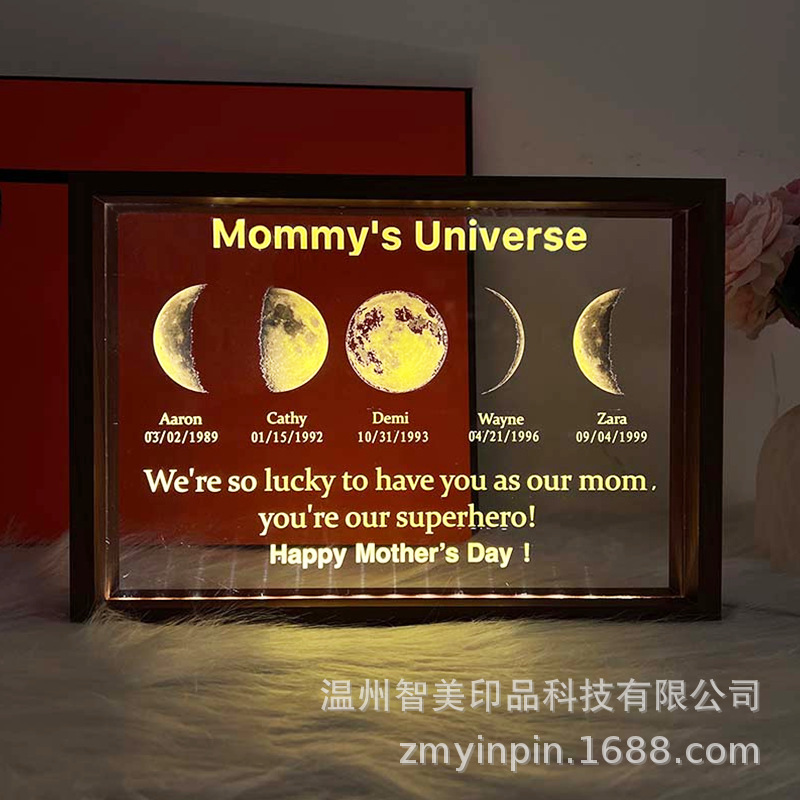 Cross-border multi-moon led light explosion transparent luminous ornaments father's day gift mother's day universe moon photo frame