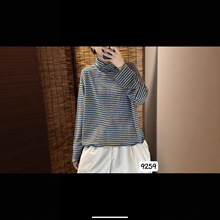 2025秋季新款女圆领日系棉打底衫文艺风ins外贸条纹小众时尚长袖