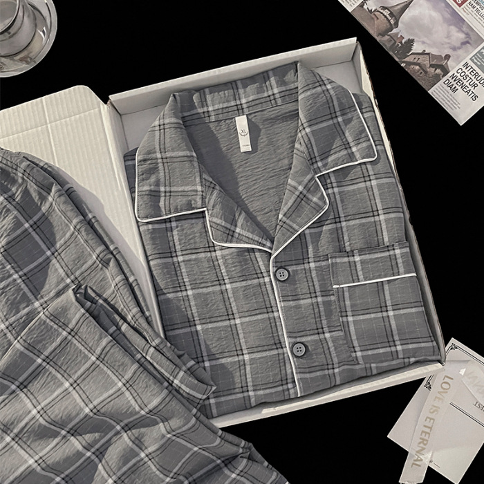 Pijama de hombre primavera y otoño delgada nube de algodón de manga larga pantalones largos para niños verano día ropa de casa 2024 nuevo conjunto