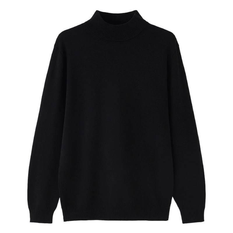 Осенне-зимний Высококачественный свитер-водолазка, мужская Свободная Повседневная однотонная вязаная Базовая рубашка со средним воротником и длинными рукавами в Корейском стиле