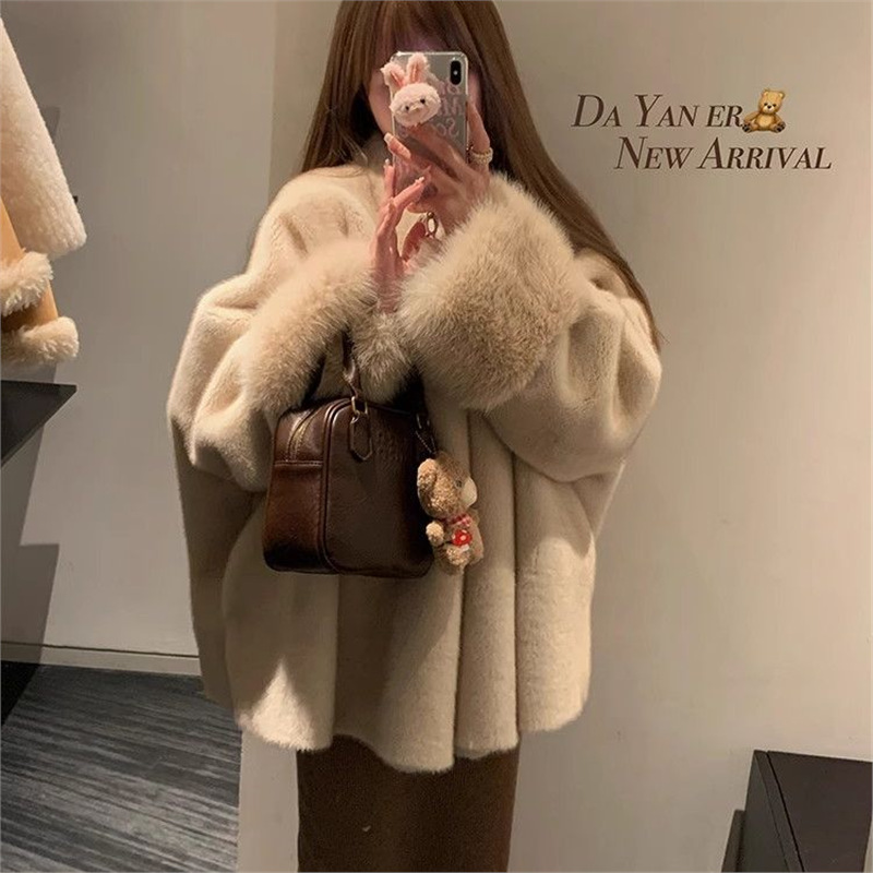 2024秋冬新款环保仿貂毛皮草外套女名媛风宽松版时尚大衣