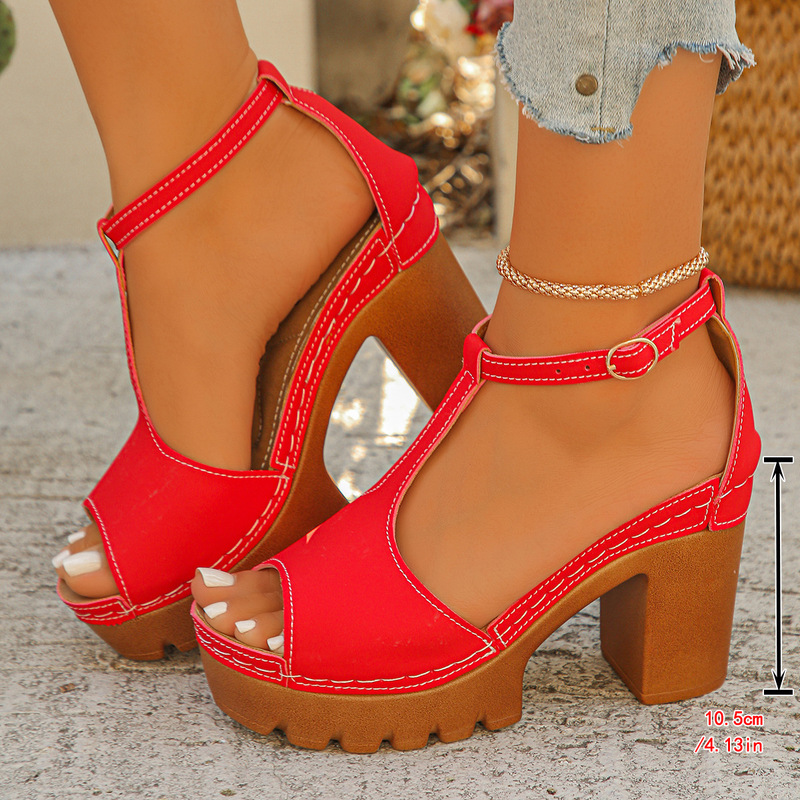 Summer New Foreign Trade Large Size High-Heeled Sandals, Fish-Mouth Thick-Soled Height-Increasing Buckle Sandals, European and American Fashion High-Heeled Sandals Summer New Foreign Trade Large Size High-Heeled Sandals, Fish-Mouth Thick-Soled Height-Increasing Buckle Sandals, European and American Fashion High-Heeled Sandals