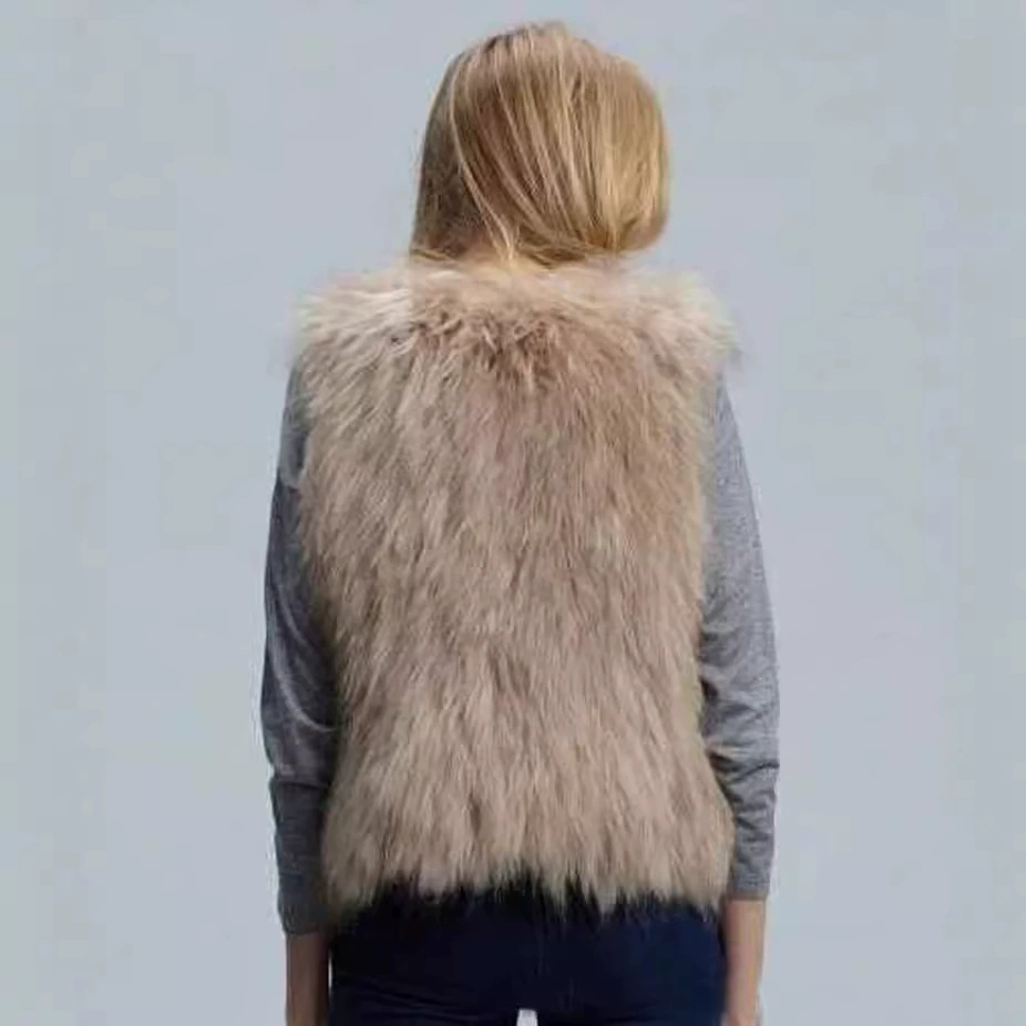 Faux‑fur long‑pile vest, short cut, sizes S–XXXL, khaki/white/black