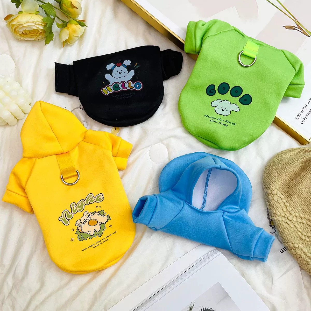 Пуловер с капюшоном из молочного шелка на флисовой подкладке, осенне-зимние жилеты, одежда для собак с тяговым кольцом, универсальная одежда для кошек и собак