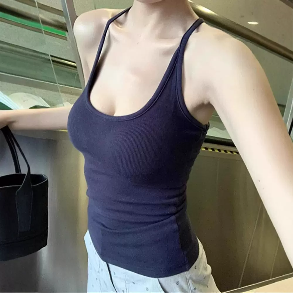 美背背心吊带胸垫一体式瑜伽健身t恤修身显瘦收腰文胸透气轻薄