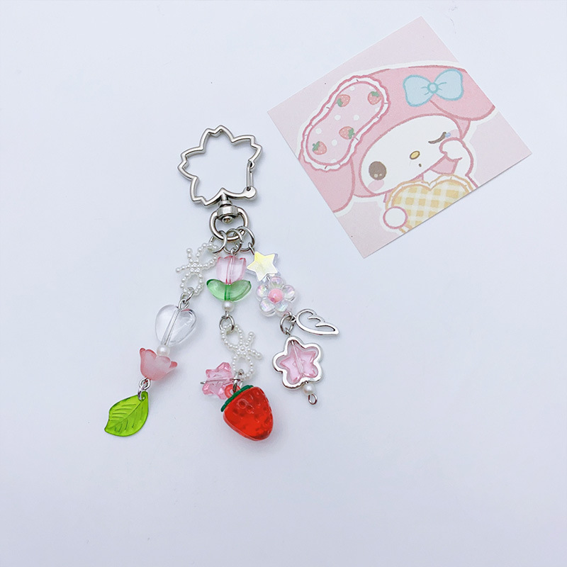 Heart Shape, Flower Pattern Sweet Heart Shape Flower Arylic Alloy Bag Pendant Mobile Phone Chain Keychain