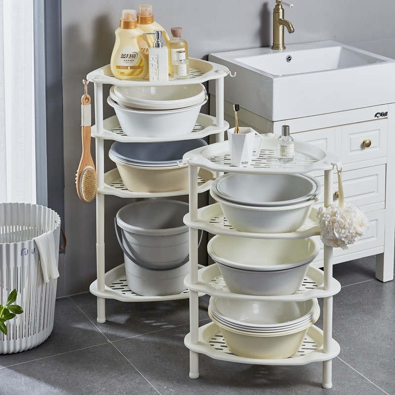 Thickened Bathroom Storage Rack, Bathroom Washbasin Rack, Bathroom Storage, Toilet Storage Plastic Shelf, Three-Cornered Floor
