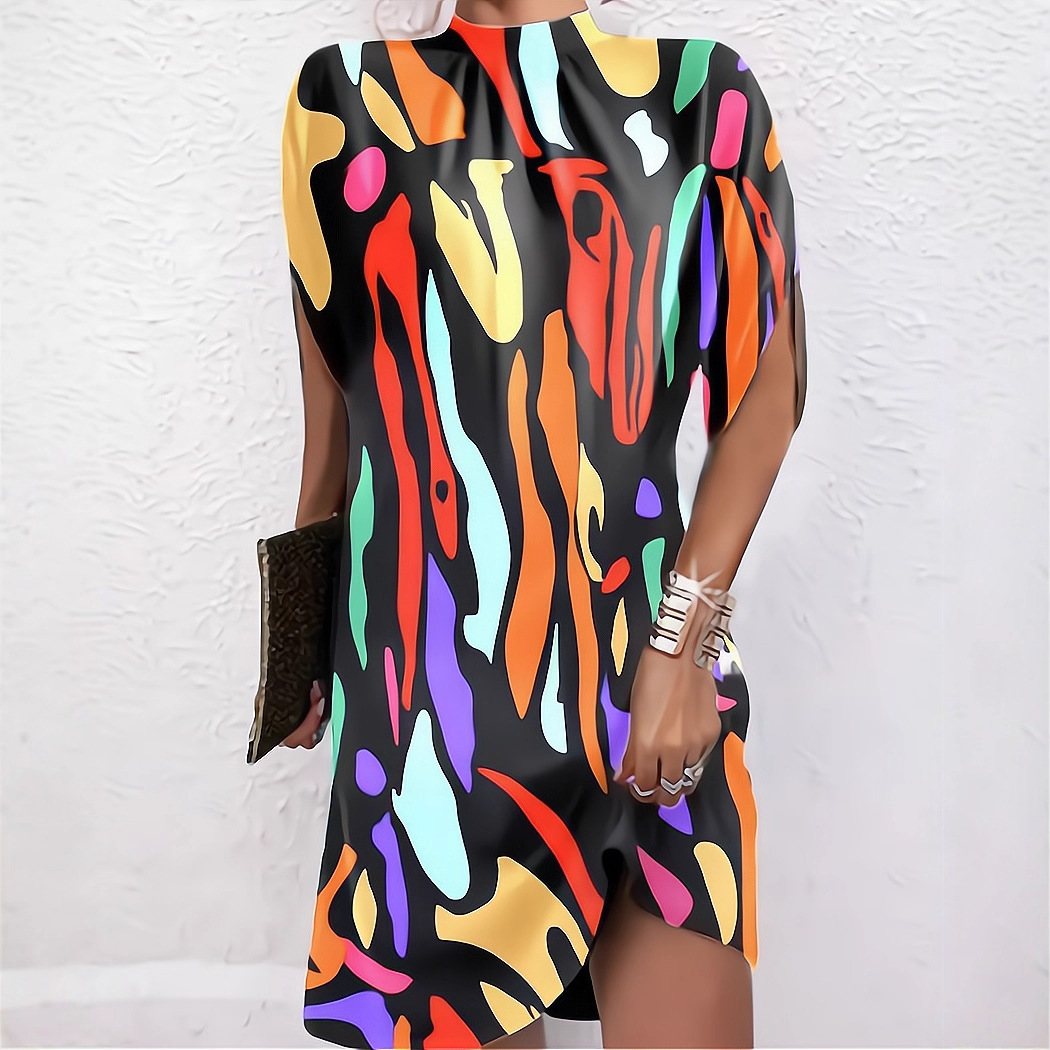 2023 transfronteriza europea y americana nueva ropa de mujer Amazon estación independiente de moda cuello redondo manga Batwing suelta vestido de cuello redondo