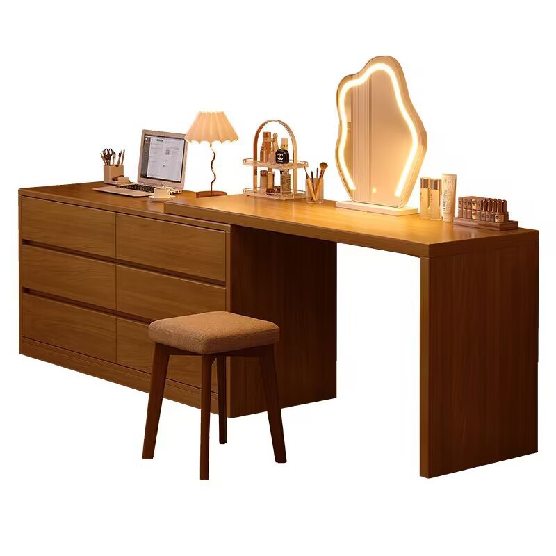 Tocador de madera maciza Dormitorio Cuchilla de cola de cama minimalista moderna Estante de tocador Gabinete de almacenamiento integrado Mesa de maquillaje con gabinete