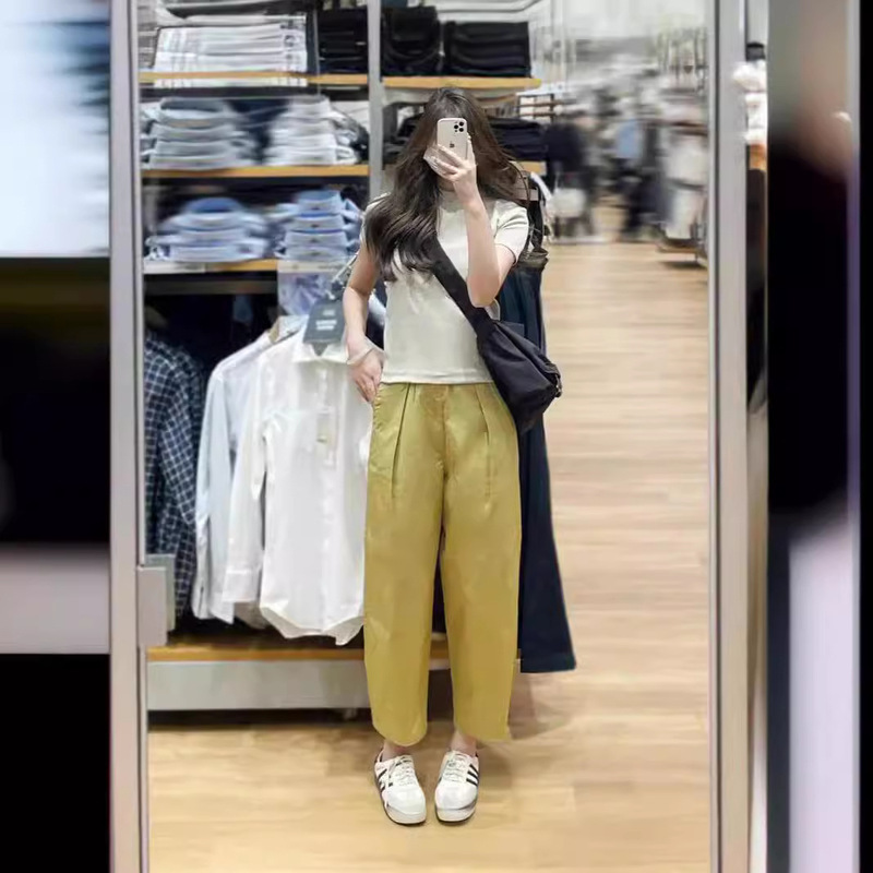 2024 Summer Japanese Style Women's Cargo Pants Casual Pants Loose Breathable Straight Pants Capri Pants Women 467043