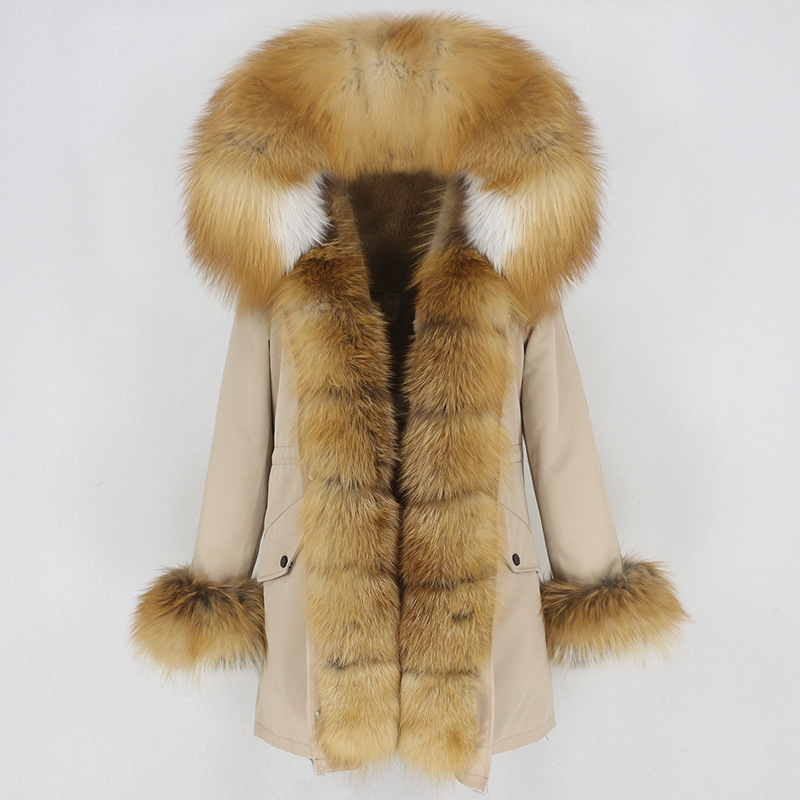 Damenbekleidung Winterparka für Damen mit abnehmbarem Fuchspelzkragenfutter Modischer warmer Damenmantel mittlerer Länge_voghion.com