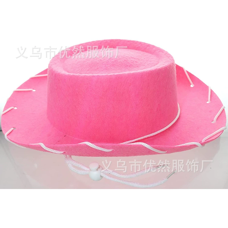 Spot Western large-brimmed cowboy hat, pink children's string hat, party men's large-brimmed decorative top hat