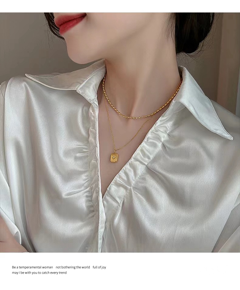 Square, Star Pattern Women'S Gender Inlay Design Retro Square Star Titanium Steel Inlay Zircon Necklace 1 Piece