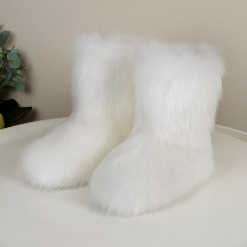 Europa y América transfronteriza nuevas botas de piel imitación de piel de zorro de mapache botas de nieve de invierno cálido engrosada botas de media pantorrilla