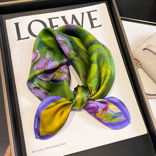 Oil painting silk scarf women's fashion silk 53 small square scarf women's silk scarf mulberry silk spring and autumn scarf decorative shawl small scarf