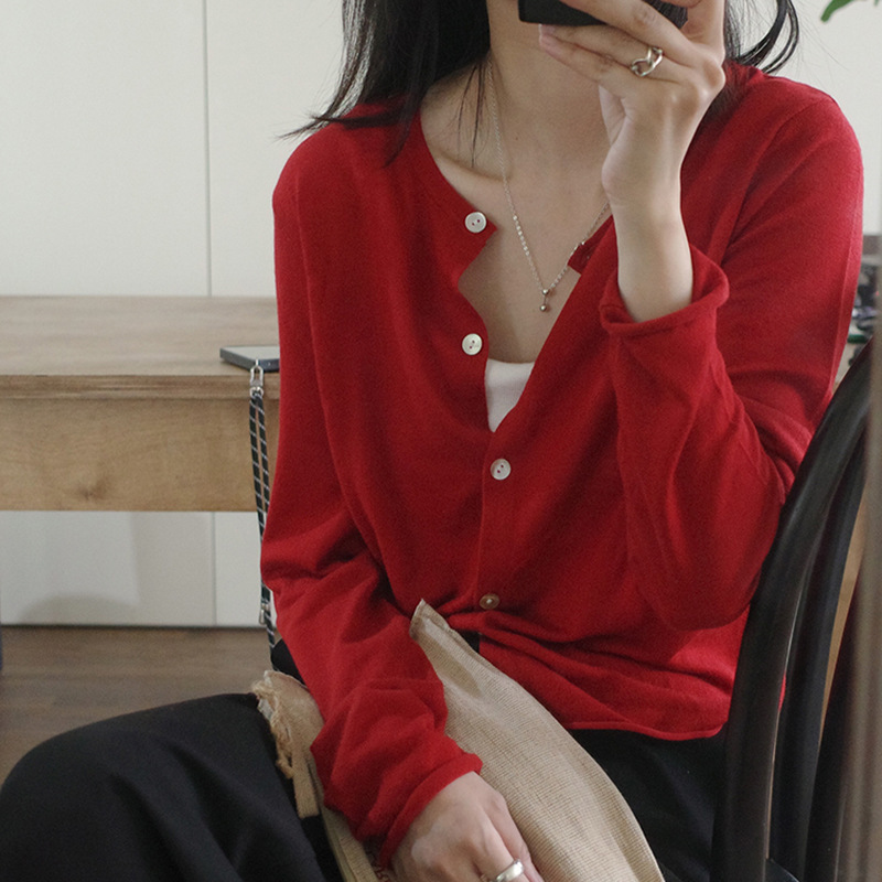 慵懒风休闲百搭柔软舒适圆领长袖针织衫打底衫开衫上衣女|undefined