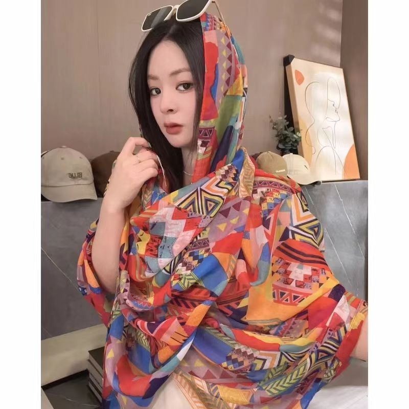 民族风旅游披肩女防晒丝巾旅游拍照海边沙滩纱巾薄款外搭围巾新款|undefined