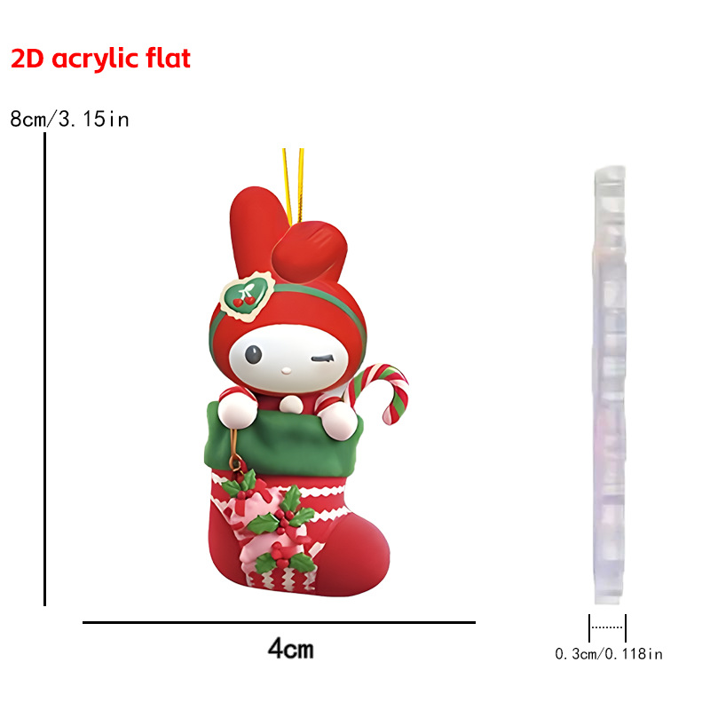 Transfronterizos nuevos adornos de Navidad Sanrio 2D colgantes planos acrílicos árbol de Navidad colgantes de decoración de atmósfera de vacaciones image 11